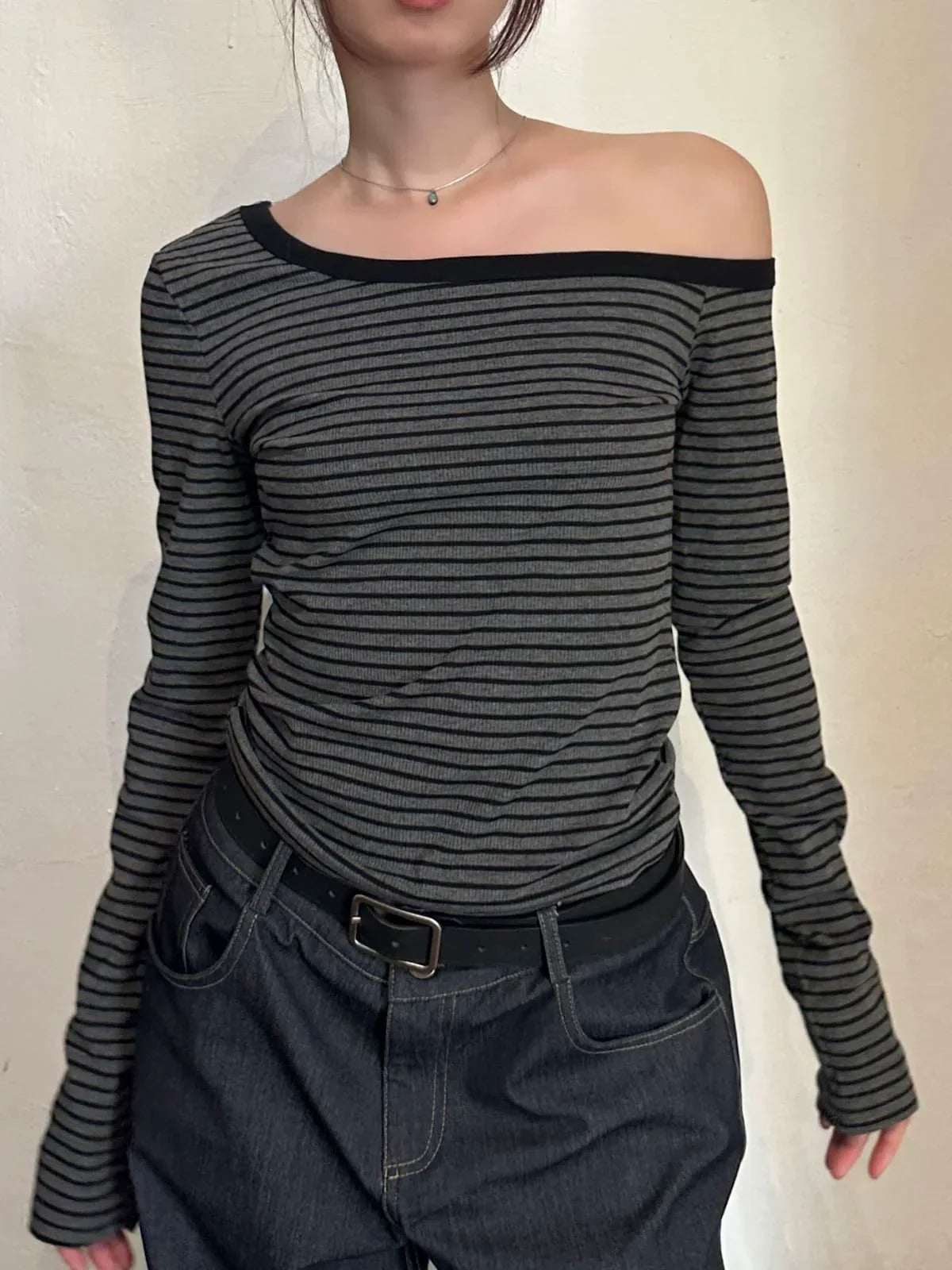 Estefania Striped Off-Shoulder Top Long Sleeve Tops