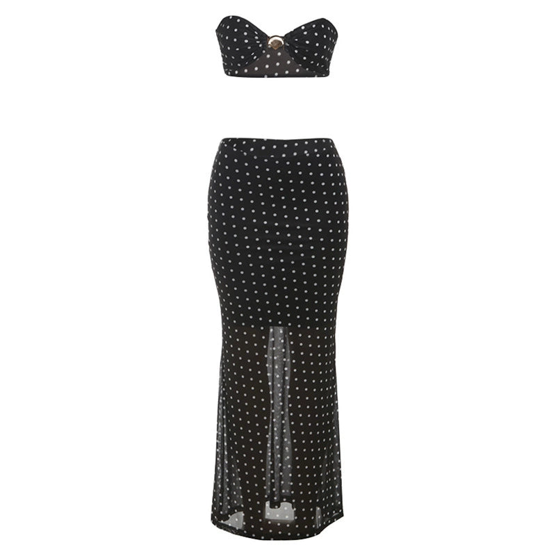 Rayyan Dot Mesh Skirt Set - Black [EBMCUHYD]