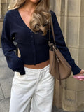 Yanelis V-Neck Knit Cardigan - Navy [XC24LUJV]