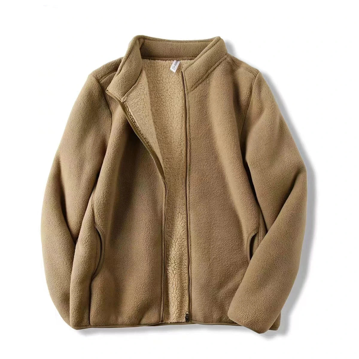 Zoee Plush Stand Collar Jacket - Camel [HLUA8LAW]