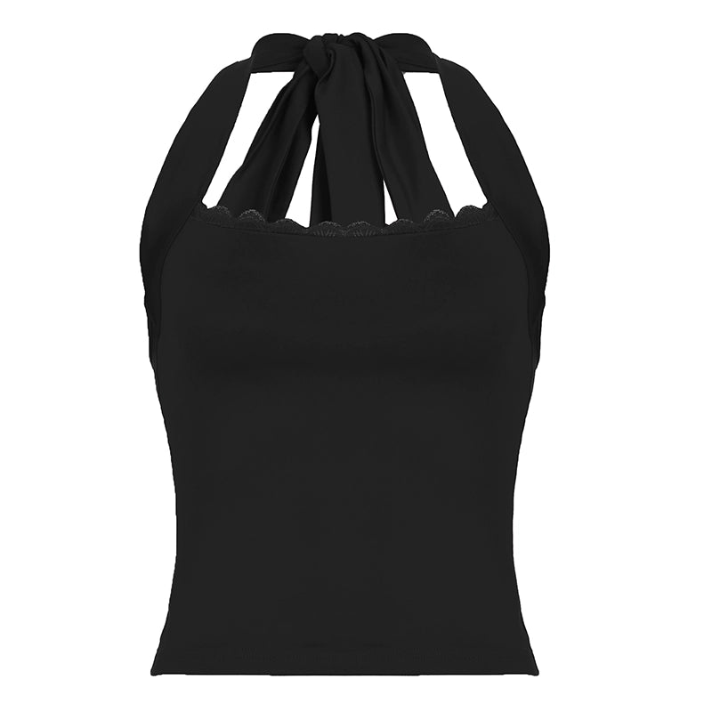 Tilly Halter Lace Crop Top - Black [WSZ70V1D]