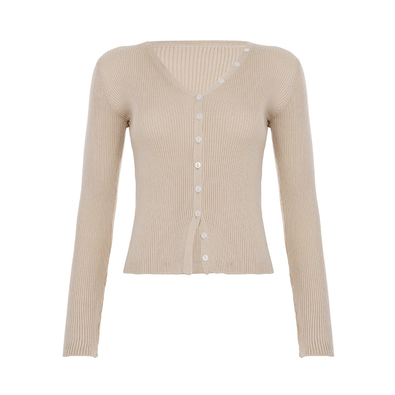 Karaline Ribbed Knit V-Neck Top - Nude [EYKZ0F96]