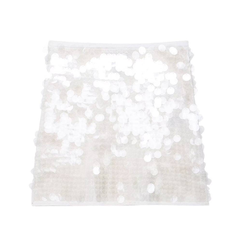 Kathia Sequin Denim Mini Skirt - White Sequin [A5J3JRB8]