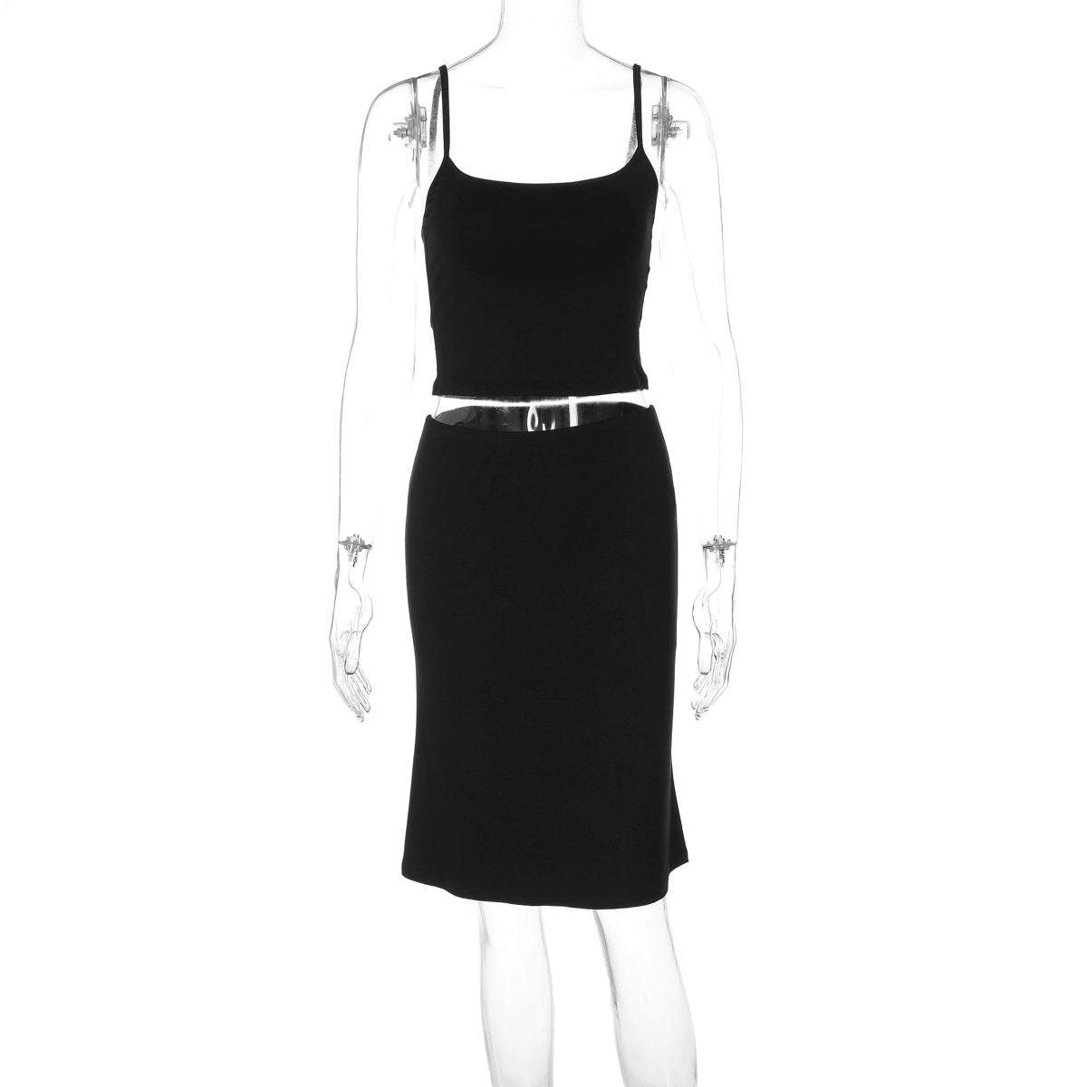 Atlas Ribbed Skirt Set - Black [XBQBY1KL]