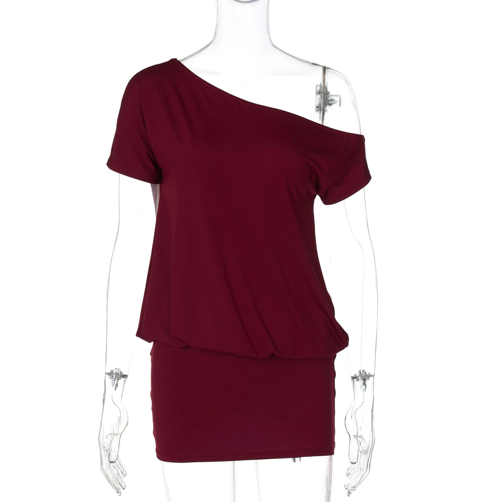 Jaylinn Asymmetric Ruched Midi Dress - Wine Red