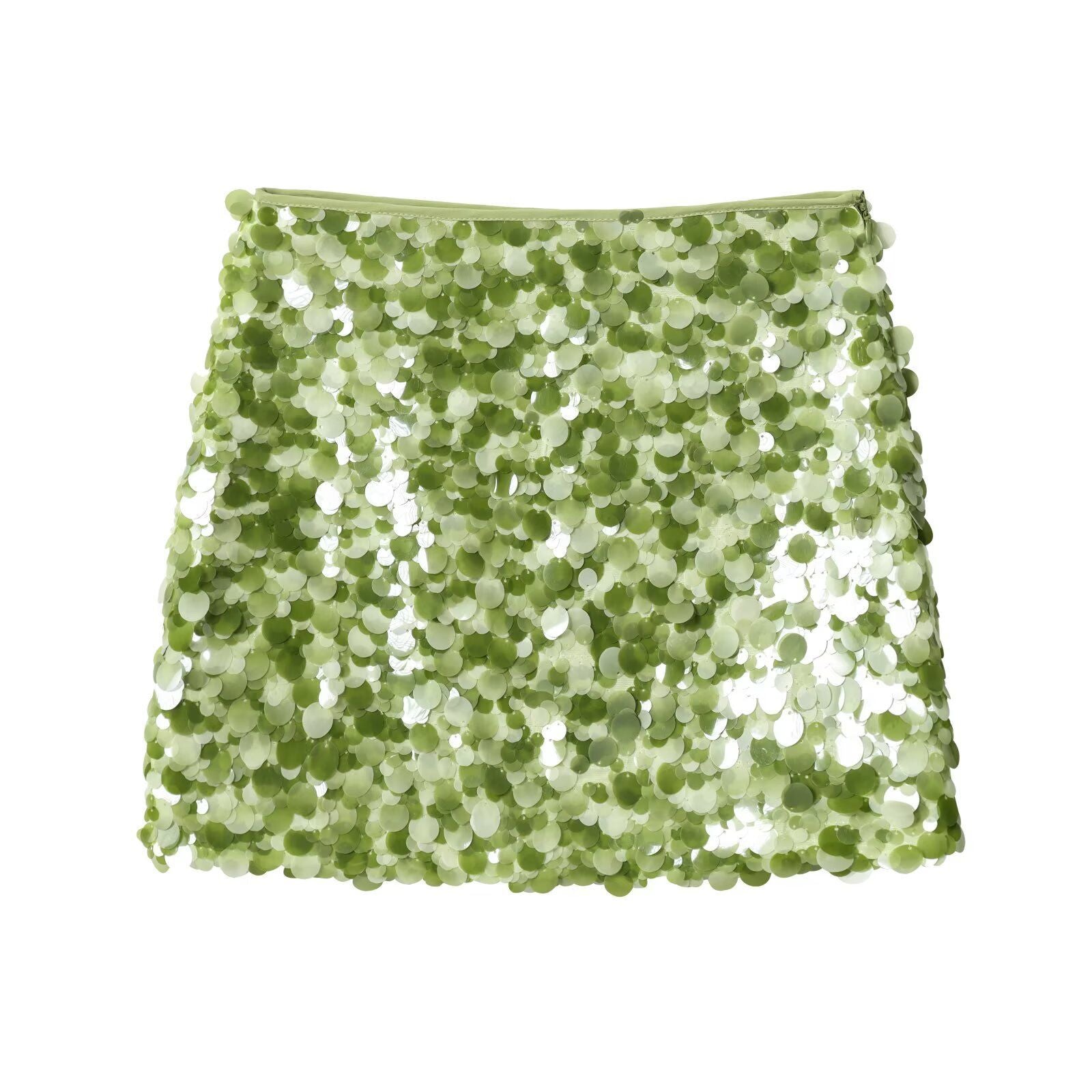 Kathia Sequin Denim Mini Skirt - Green Sequin [1F104J5Q]