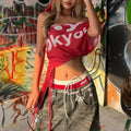 Andromeda Off-Shoulder Tie-Waist Top - Red [RHGTXKEQ]