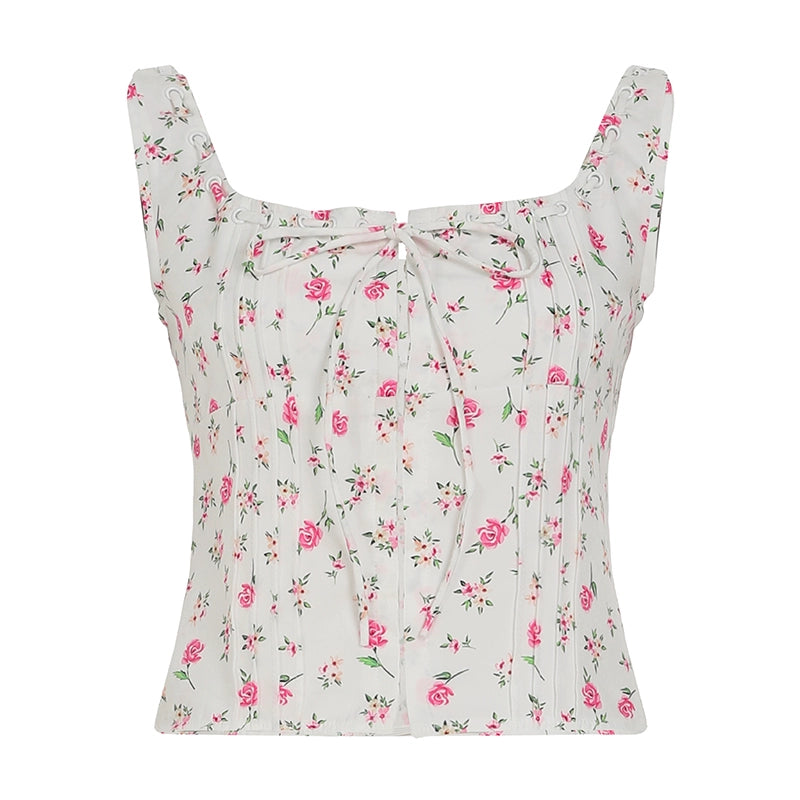 Niomi Floral Lace-Up Camisole - White [1KFP9072]