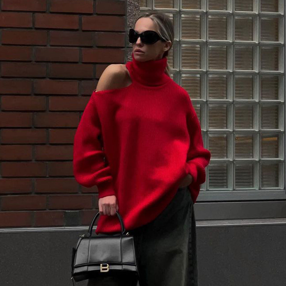 Deliyah Knit Cold Shoulder Sweater - Red [DVJYX1CP]