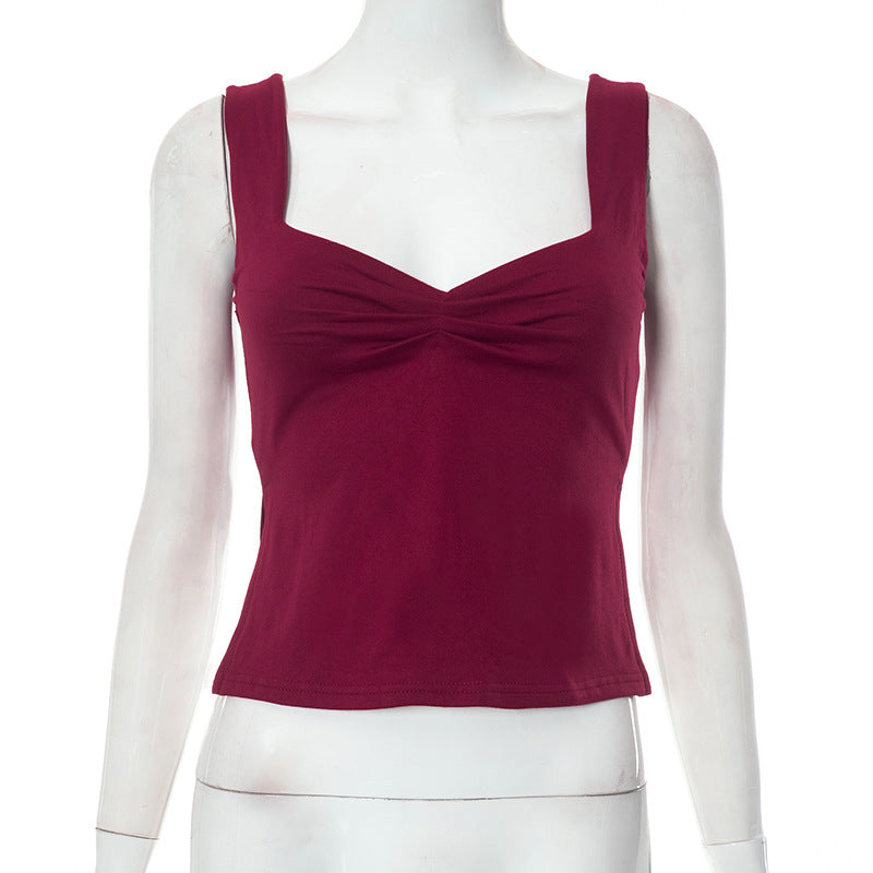 Ziona Backless Square Neck Crop Top - Wine Red [BX2V51A9]