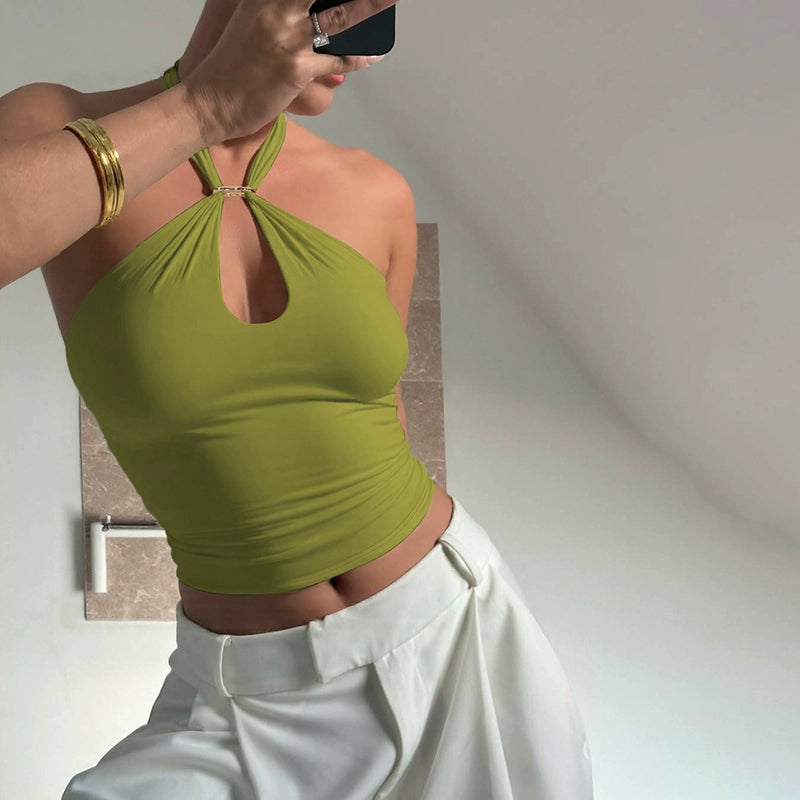 Lahna Halter Backless Crop Top - Green [37AAOB9O]