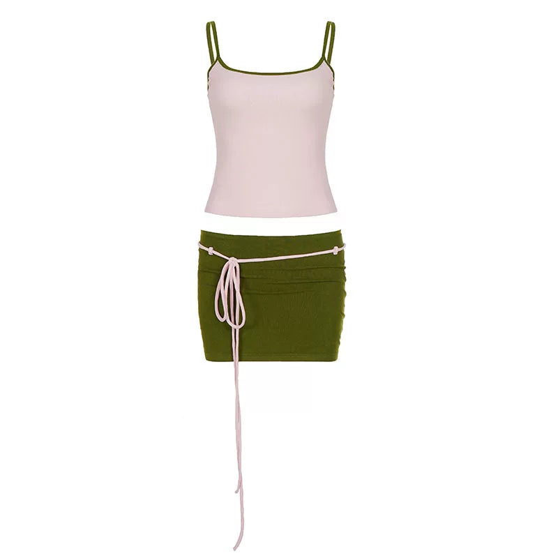 Contrast Bow Skirt Set - Set [A5XTMR95]