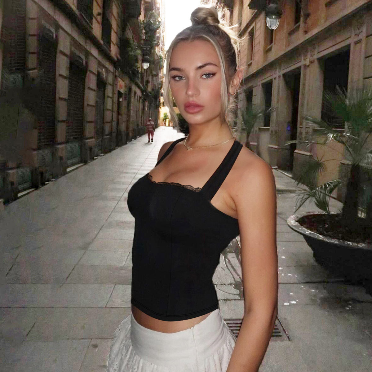 Karolina Lace-Up Halter Top - Black [5J9EN0DQ]