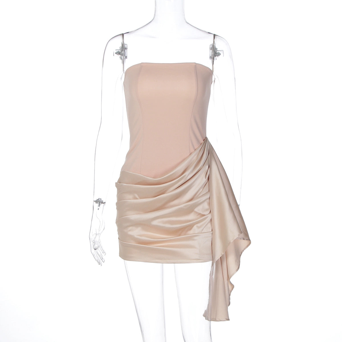 Audrina Satin Bodycon Mini Dress - Nude [UMQXB1LF]
