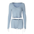 Heather Ribbed V-Neck Lounge Set - Light Blue [38AGXCYK]