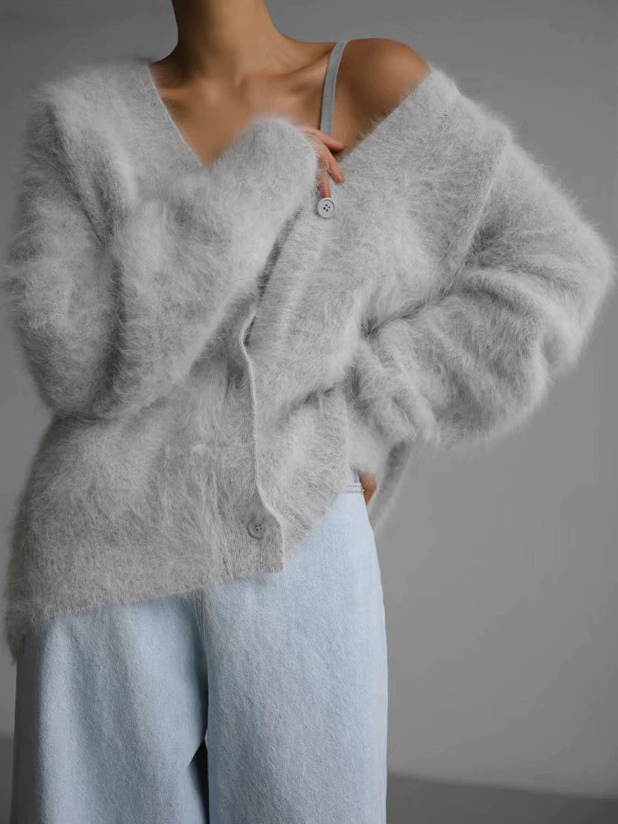 Griselda Cozy Knit Cardigan - Light Gray [REP1QYQG]