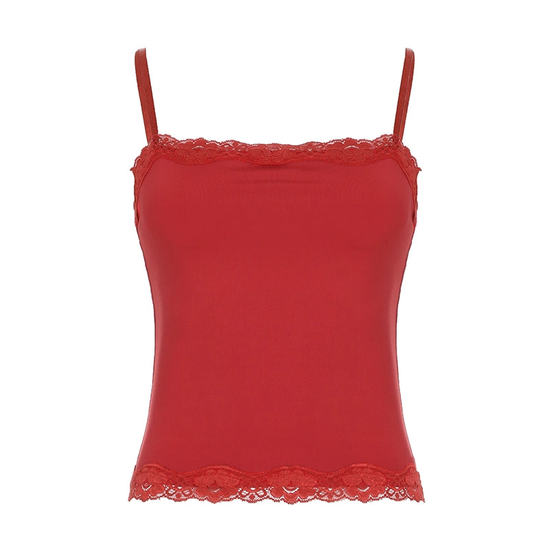 Veera Lace Trim Camisole - Red [SAGSNLUR]