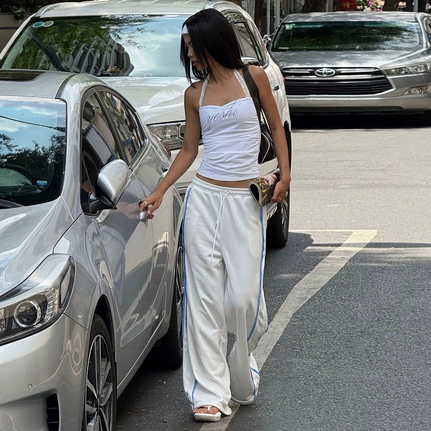 Raeya White Colorblock Knit Pants - White