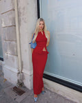 Shrinika Ribbed Skirt Set - Red