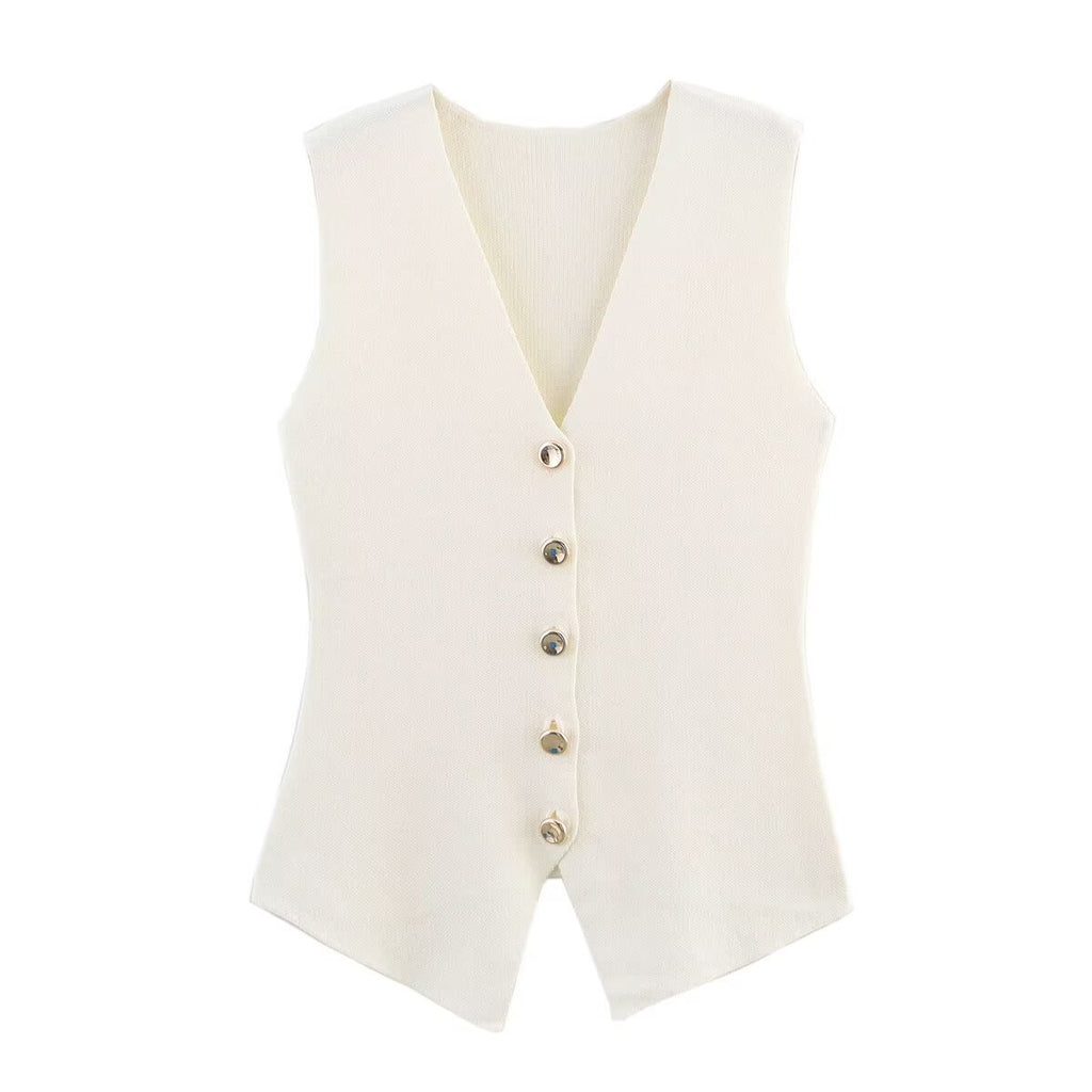 Renee Button Midi Skirt Set - Beige Vest [9YF1RKPV]