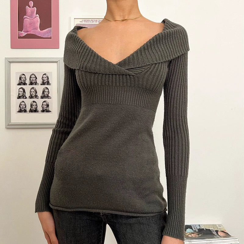 LaPose - Zamyra V-Neck Lapel Sweater Top