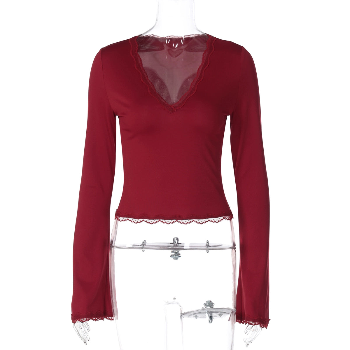 Tiara Lace Flared Sleeve Top - Wine Red [A5K91BCR]