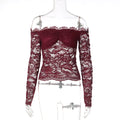 Lace Off-Shoulder Long Sleeve Top - Wine Red [KHV1047D]