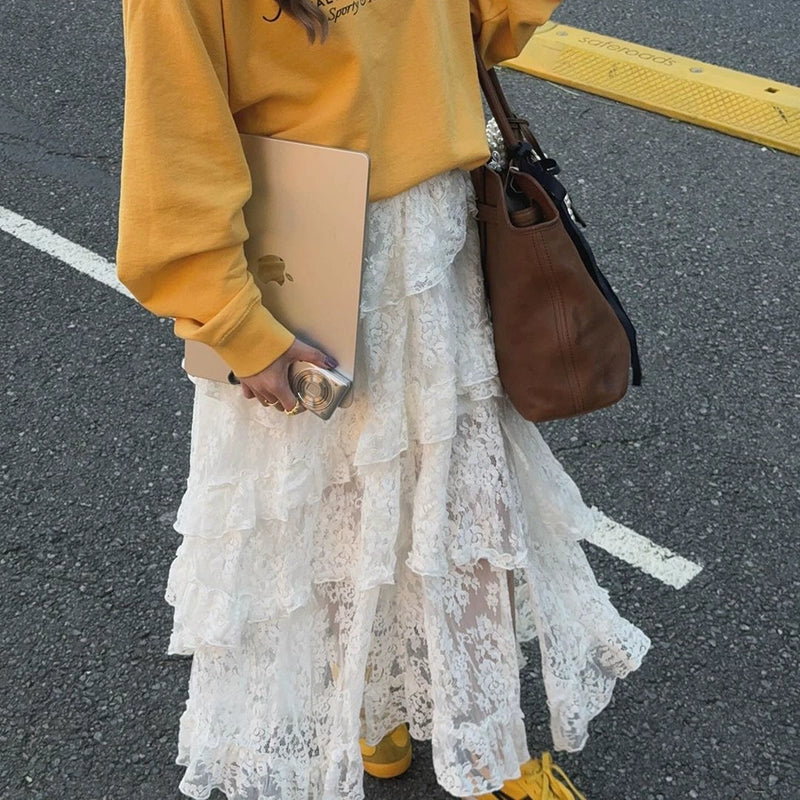 Rayne Elegant Lace Maxi Skirt - White [4PDG6FJV]