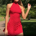 Alayiah Polka Dot Halter Mini Dress - Red [A3WZQKOY]