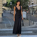 Satin Lace Spliced Maxi Dress - Black [YRZ3HZWC]