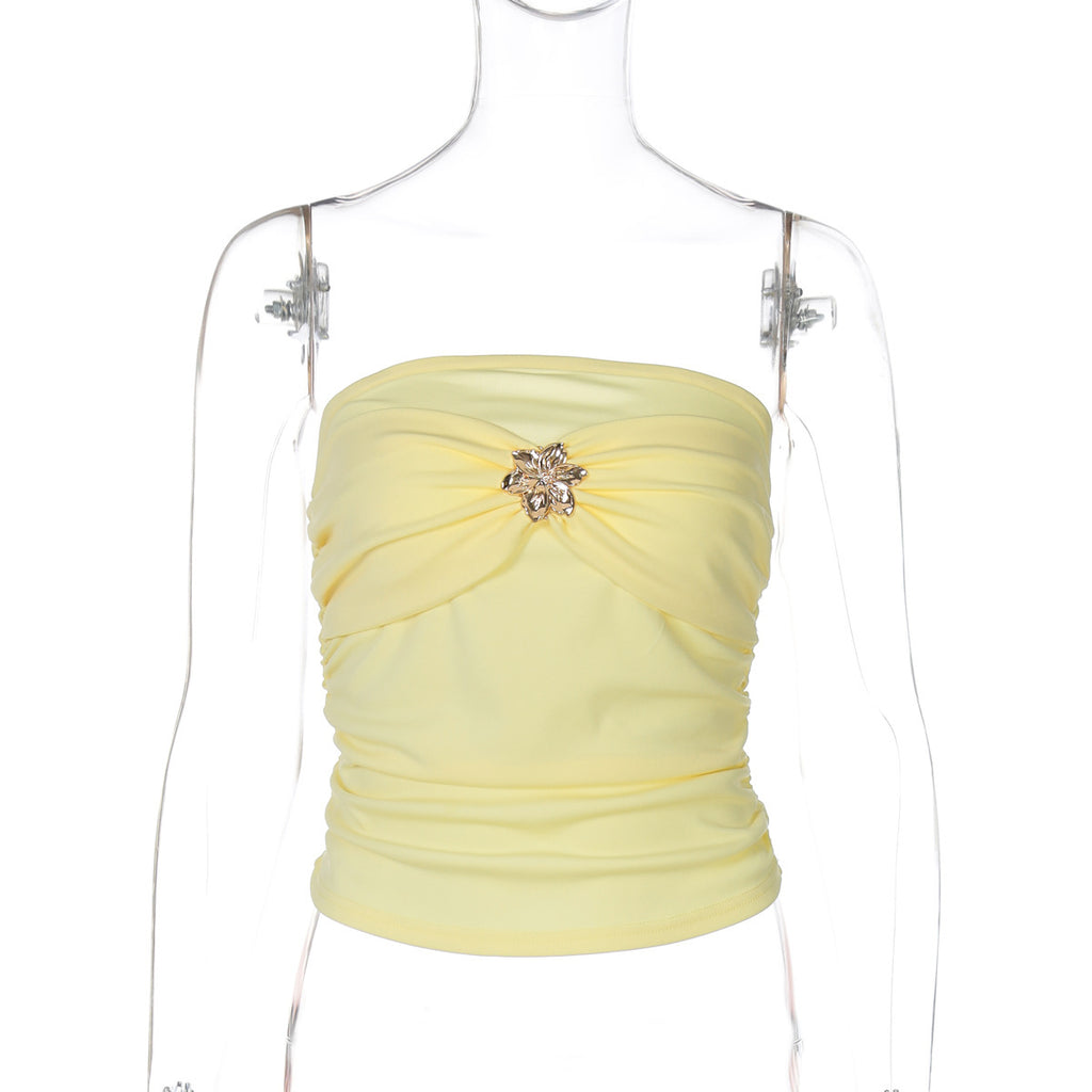Tahani Pleated Tube Top - Yellow [KE9SE422]