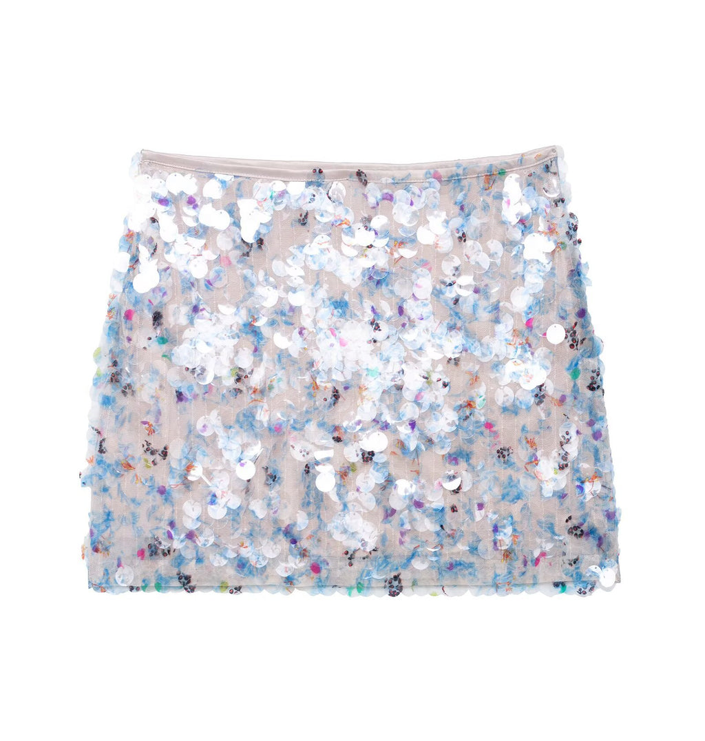 Kathia Sequin Denim Mini Skirt - Blue Sequin [OMIX6CQU]