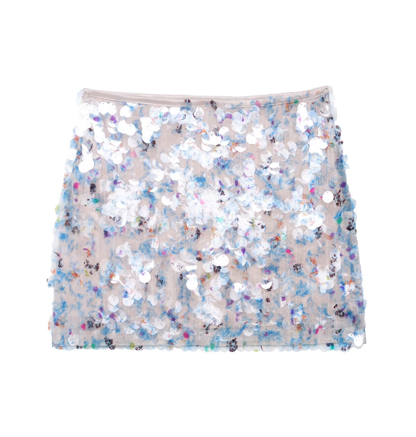 Kathia Sequin Denim Mini Skirt - Blue Sequin [OMIX6CQU]