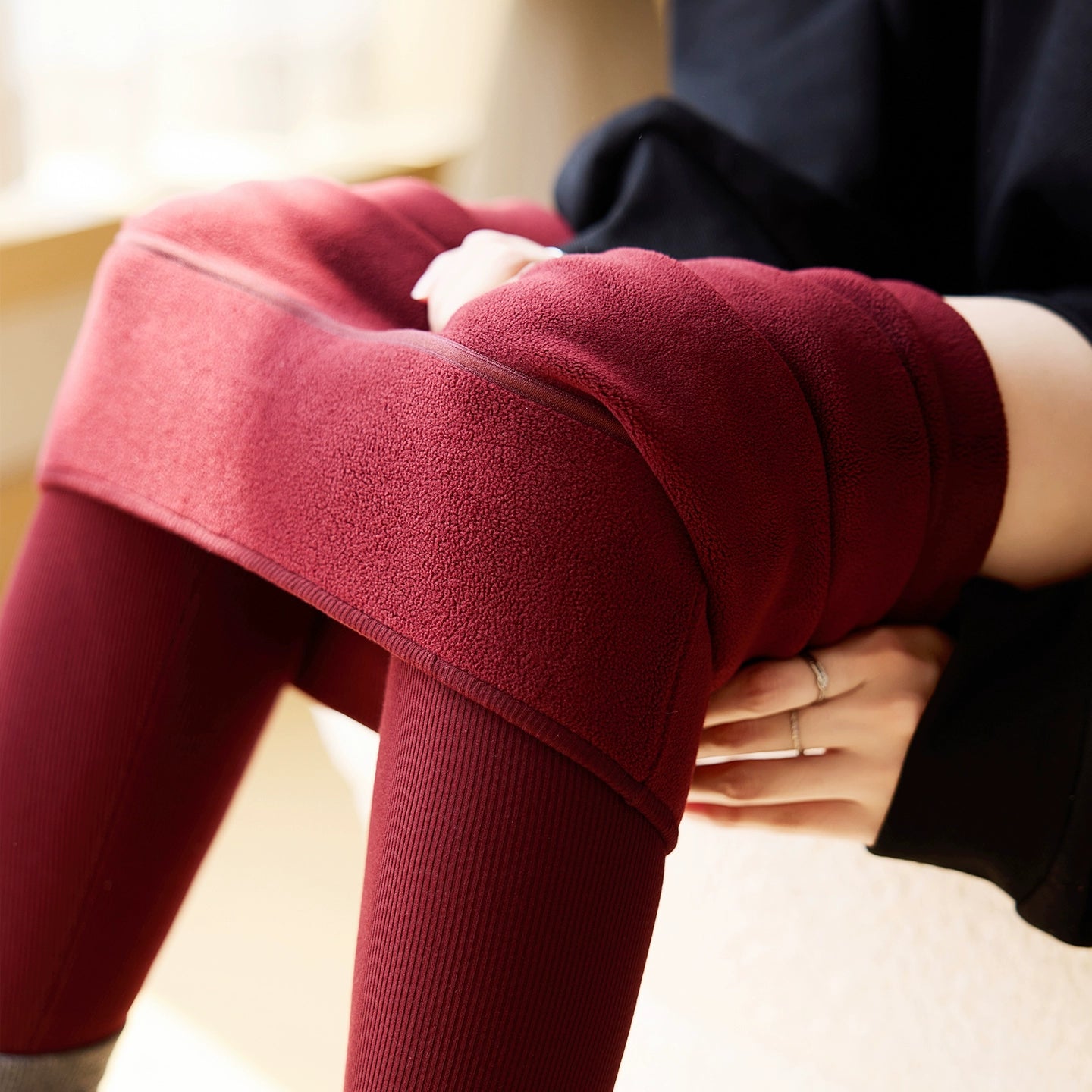 Lanie Ribbed Thermal Leggings - Ankara Red Lamb Wool Fleece [U259JYR9]
