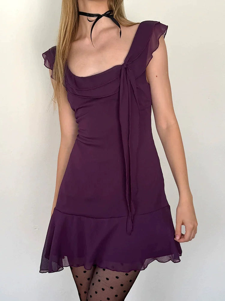 Zaira Double-Layer Mesh Mini Dress - Purple [YB0A765J]