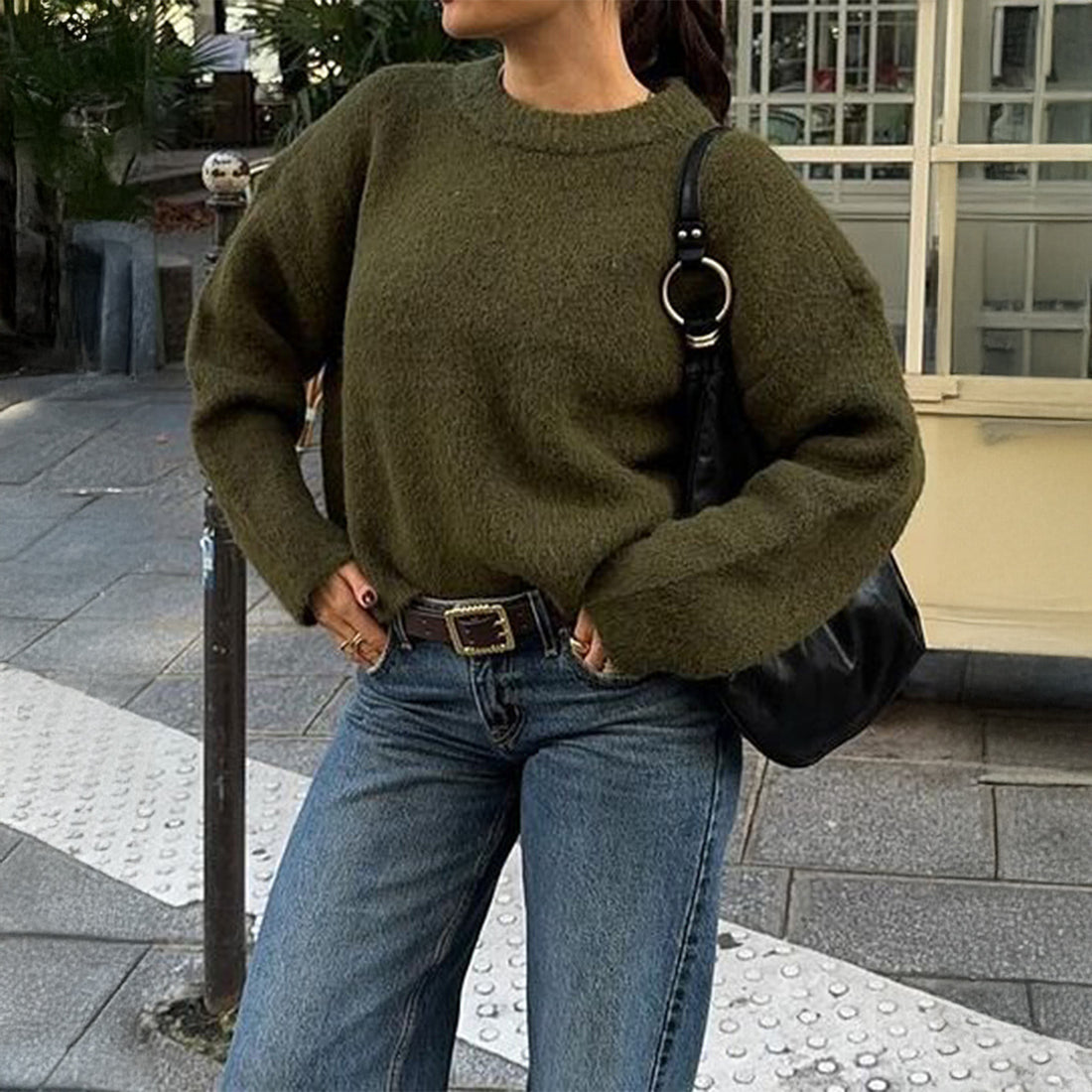 Kalie Relaxed Knit Sweater - Army Green [A9DQQ9FU]