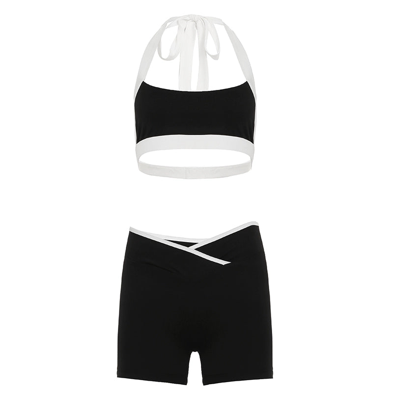 Kenda Contrast Halter Short Set - Black