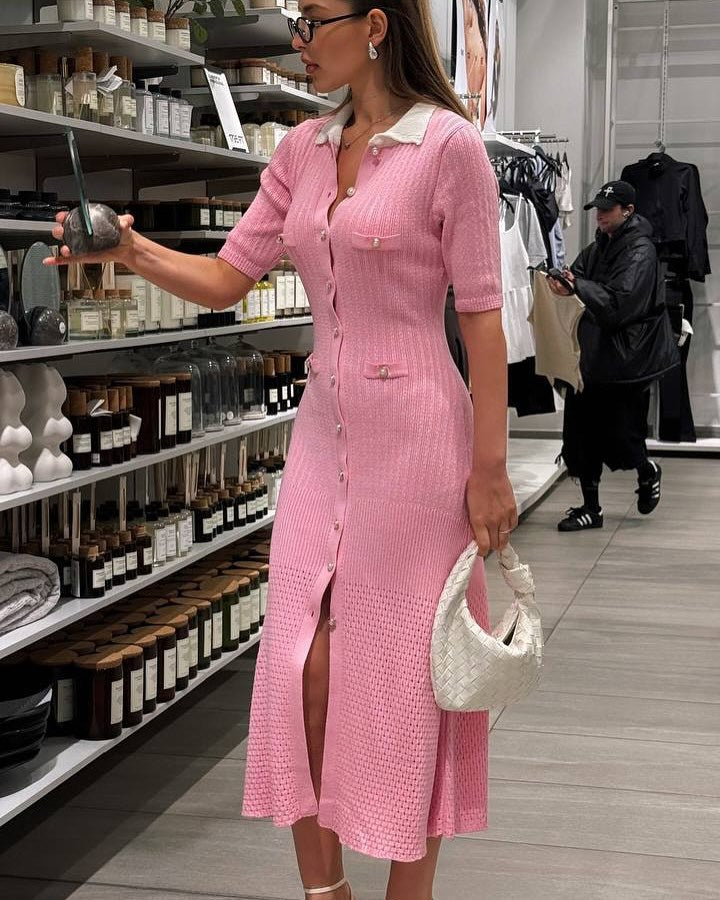 Averleigh Contrast Knit Maxi Dress - Pink [OOGPOUJ3]