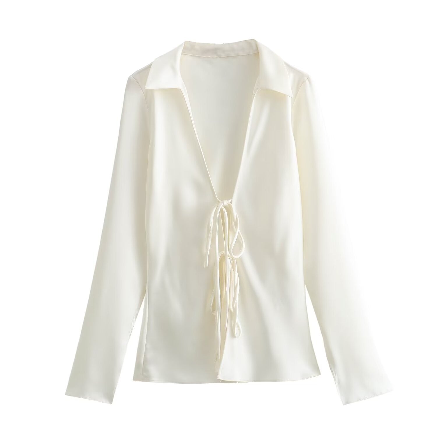 Naylah Bow Satin Shirt - White [KXW9I4KA]