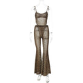 Raina Leopard Mesh Flared Jumpsuit - Leopard Print [CII020T4]