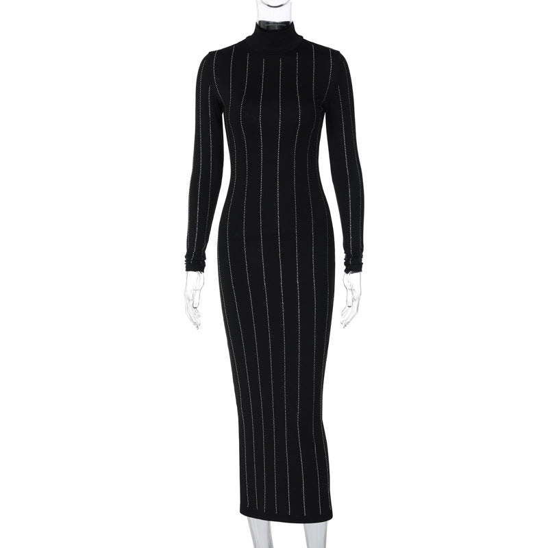 Joslynn High Neck Rhinestone Midi Dress - Black [6YYJPX16]