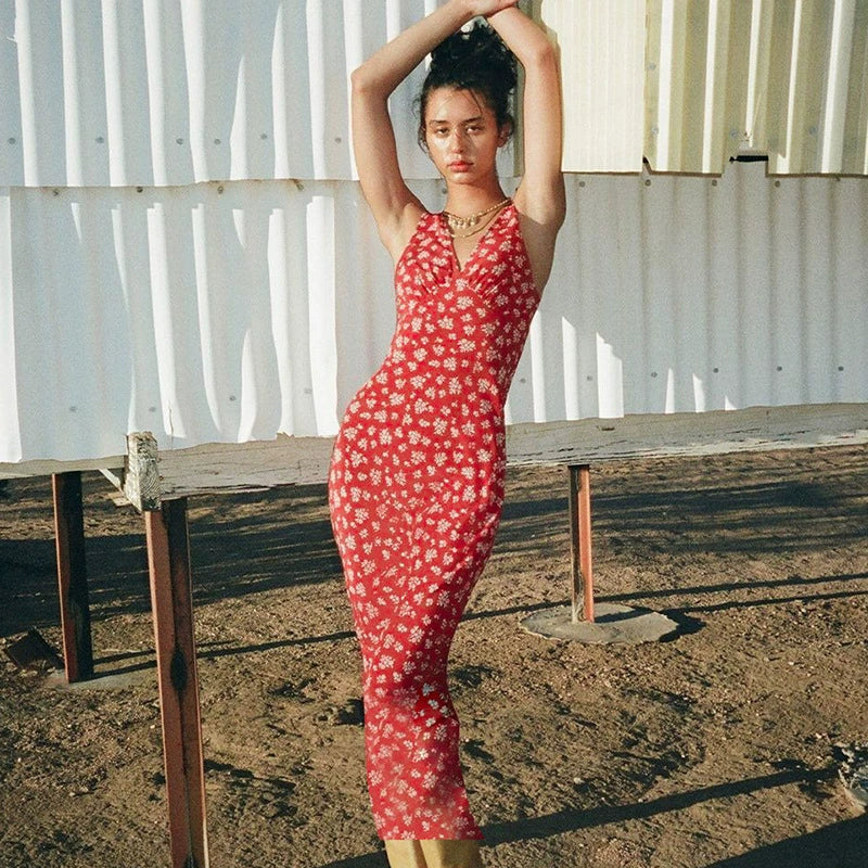 Aubrie Floral Backless Maxi Dress - Red [6RU8RFZE]
