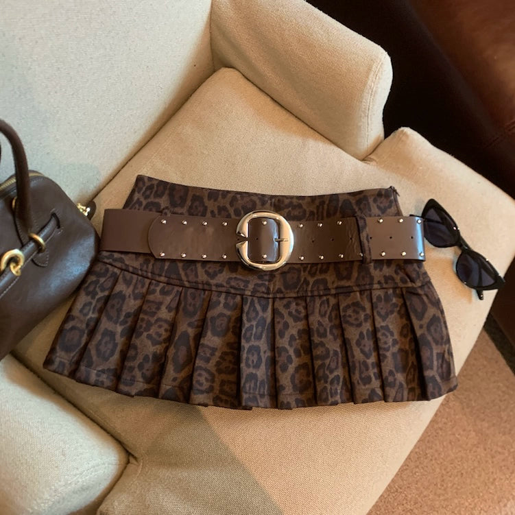 Avery Leopard Pleated Mini Skirt - Leopard Print [E4D1WIPD]