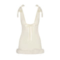 Satin Bow Strap Fur Trim Mini Dress - White [MMZWZUAW]