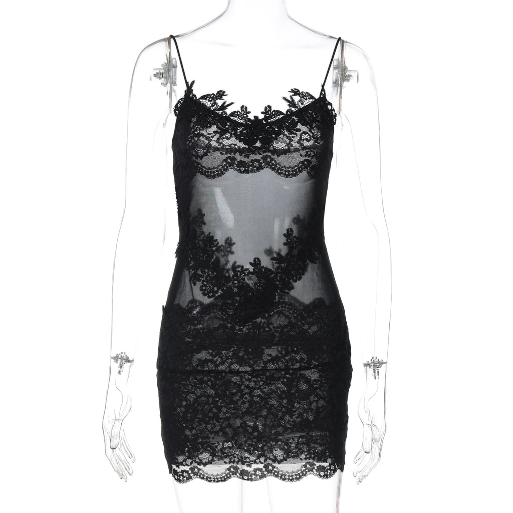 Whitleigh Lace Mesh Mini Dress - Black [JNI82SIE]