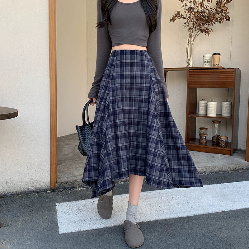 Tailynn Plaid Irregular Midi Skirt - Blue Plaid [2DFNAGL2]