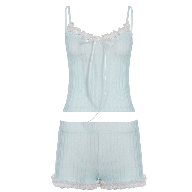 Wyatt Knitted Polka Dot Short Set - Blue [5OJ51LO8]