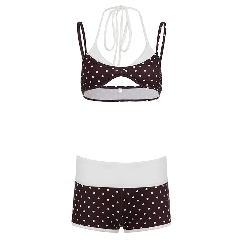 Polka Dot Two-Piece Short Set - Brown [Q2XHX46X]