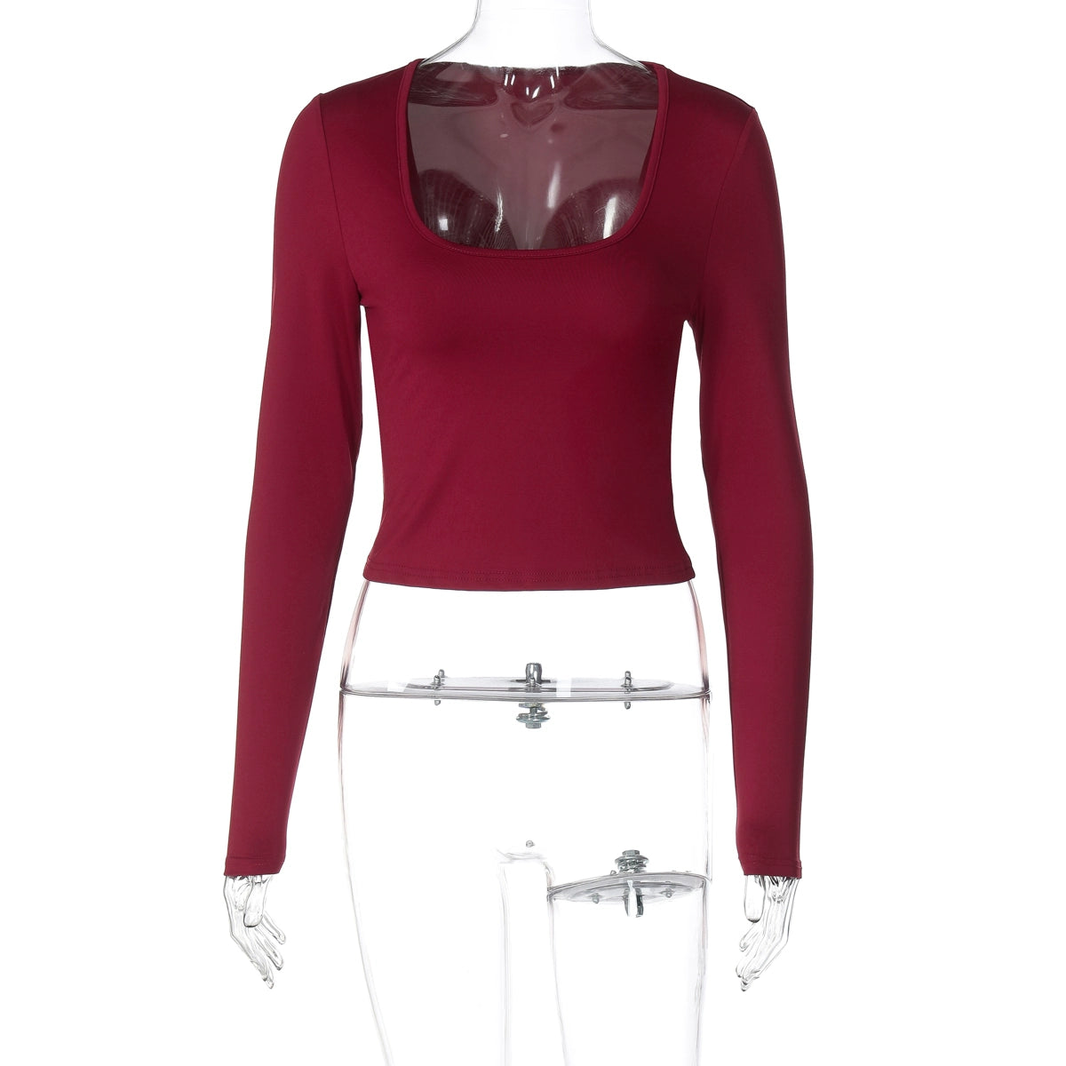 Itzayana Long Sleeve U-Neck Top - Wine Red [EIH88ONN]