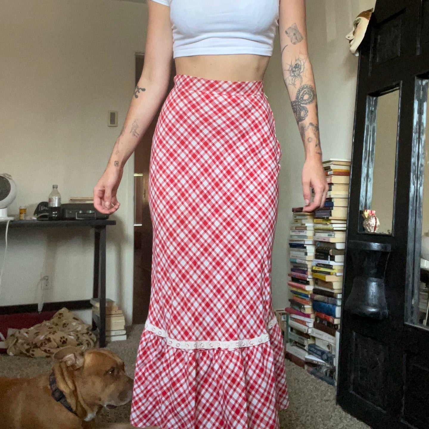 Ivyana Plaid Fishtail Midi Skirt - Red [4HD33HTJ]